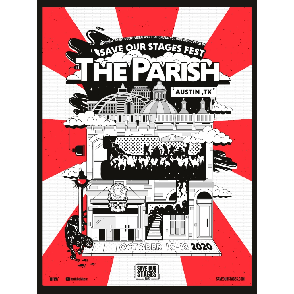 NIVA Save Our Stages Fest Live At The Parish - Hand Screen-Printed Poster New Merch