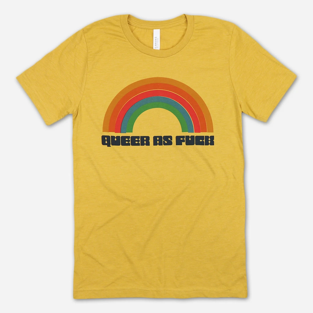 Autostraddle Queer As Fuck Heather Mustard Tee New Merch