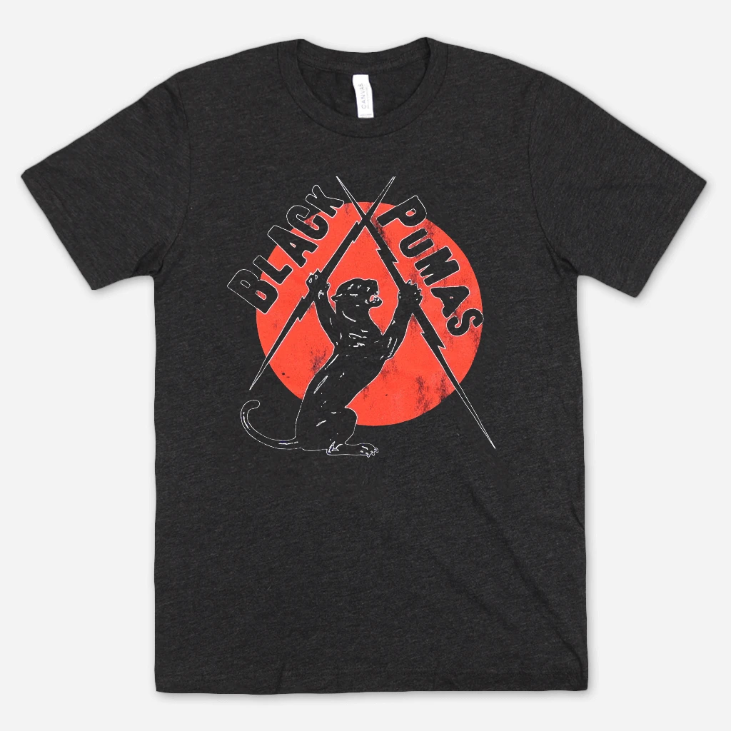 Black Pumas Lightning Charcoal Black Triblend T-Shirt New Merch