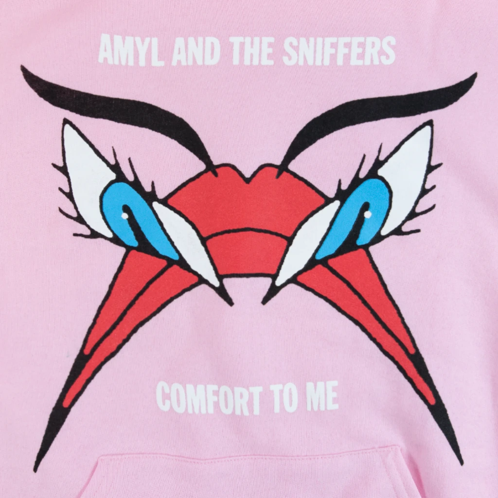 Amyl And The Sniffers New Merch Grumpy Face Pink Pullover Hoodie