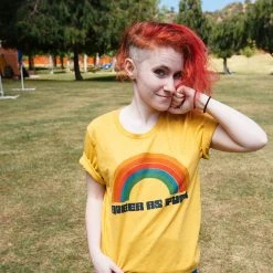 Autostraddle Queer As Fuck Heather Mustard Tee New Merch