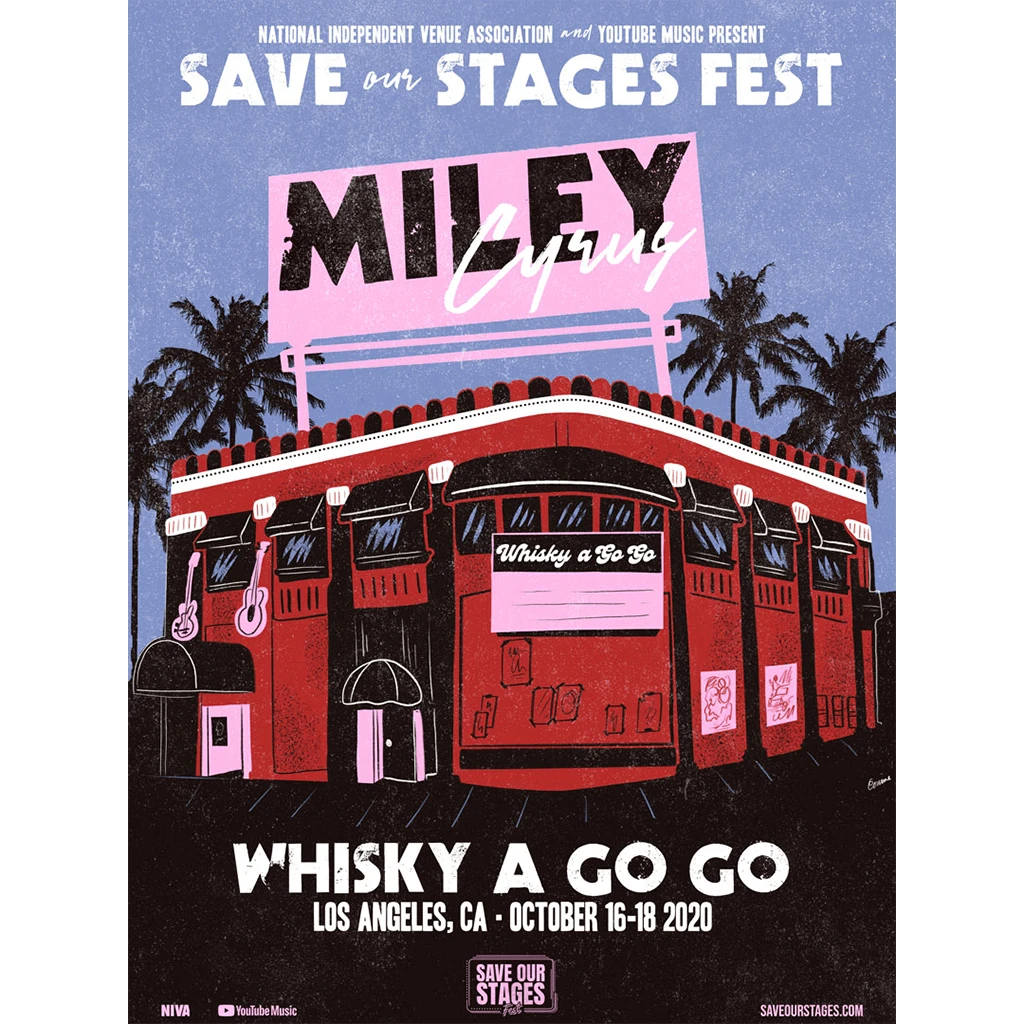 NIVA Miley Cyrus Live At Whisky A Go-Go - Hand Screen-Printed Poster New Merch