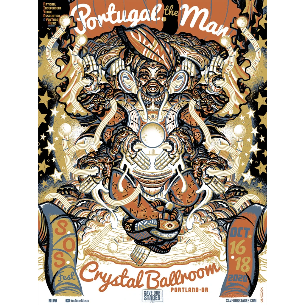 NIVA Portugal. The Man Live At Crystal Ballroom - Hand Screen-Printed Poster New Merch