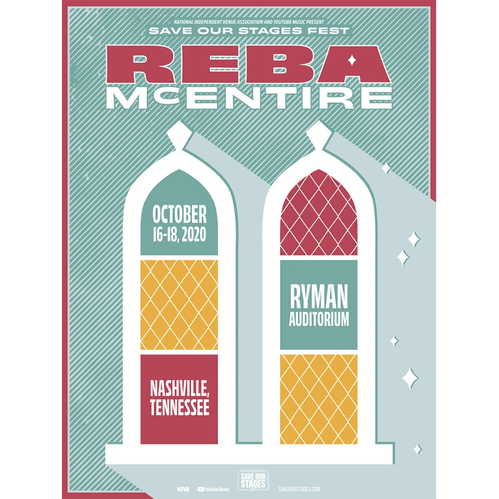 NIVA Reba McEntire Live At Ryman Auditorium - Hand Screen-Printed Poster