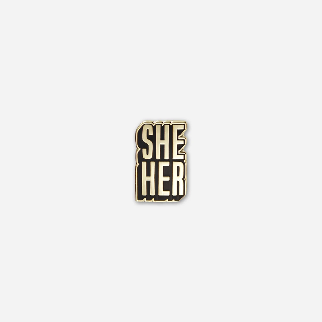 Autostraddle She/Her Pronoun Pin New Merch