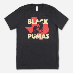 Black Pumas New Merch Double Puma Texas Charcoal Black Triblend T-Shirt