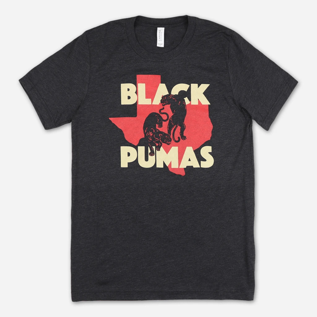 Black Pumas New Merch Double Puma Texas Charcoal Black Triblend T-Shirt